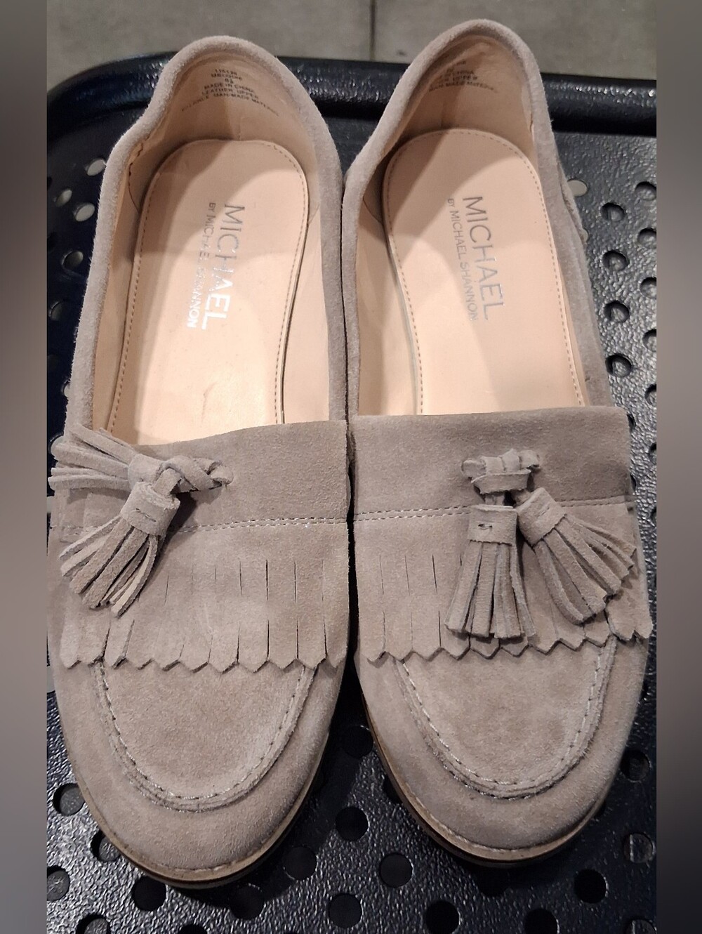 Michael Shannon Taupe Suede Tassel Fringe Loafers